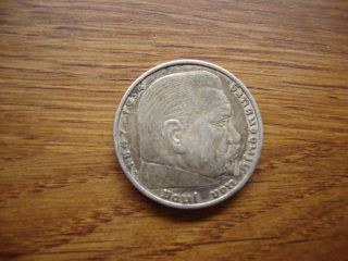 Ww2 5 Mark Silver German Hindenburg Third Reichsmark Coin 1936 A Berlin 176 photo