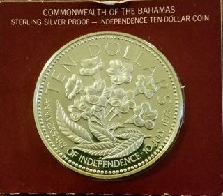 Silver 1974 Commonwealth Of The Bahamas 10 - Dollar Independence Day Coin photo