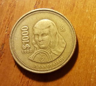 1988 Mexico 1000 Pesos Big Heavy Circulated Coin Juana De Asbaje photo