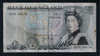 England (great Britain) Banknote 5 Pound 1973/1980 Vf photo