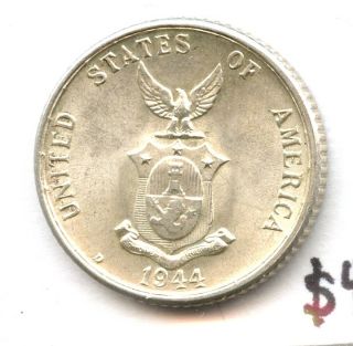 1944 D Twenty Centavos Phillipines Bu Uncirculated Silver photo