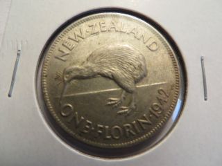 1942 Zealand Silver Florin,  Good Details photo