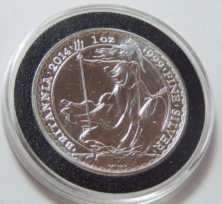 2014 Uk.  999 Silver 2 Pounds Britannia Coin - 1 Troy Oz photo