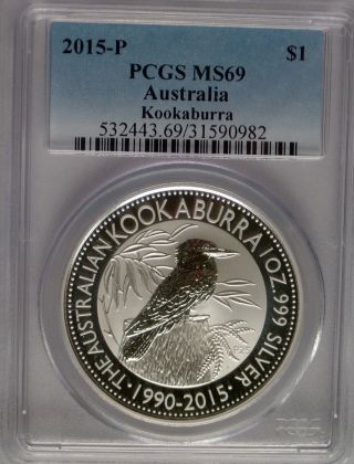 Pcgs 2015 - P Australia Kookaburra $1 Dollar Coin Ms69 Silver 1oz.  999 Ag Perth ^ photo