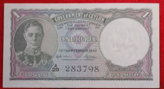 Uncirculated 1942 Ceylon 1 Rupee Crisp Note S/h photo