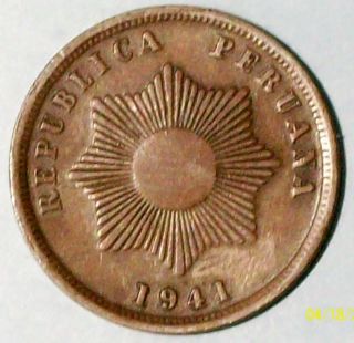 Peru 2 Centavo 1941 Very Fine/extra Fine Bronze Coin photo