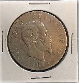 1871m - Bn - L.  5 Regno D ' Italia Vittorio Emanuele Ii Silver Coin 25g photo