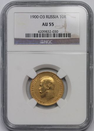 1900 O3 Russia Gold 10r 10 Roubles Au 55 Ngc photo