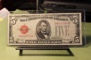Real 1928 $5 Red Seal Bonus,  Additional 1928 $2 Red Seal photo