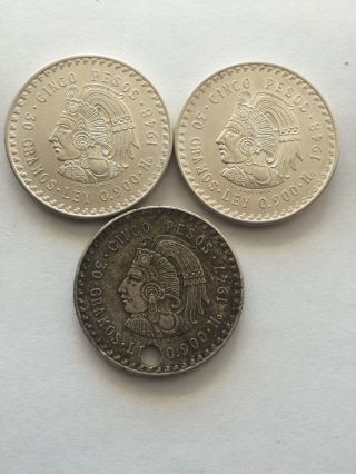 1948 Mexico Cinco Pesos - 5 Peso Mexican Coin - 90 Silver photo