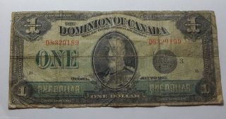 1923 Series Canada $1 Banknote Note - Black Seal - King George V photo