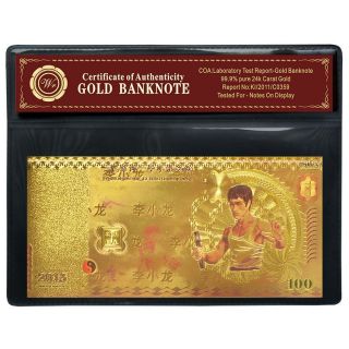 24k Bruce Lee Pure Gold Banknote 100 Rmb Chinese Kungfu Star Souvenir Note photo