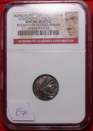 Rome (ad307 - 337) Red.  Follis Constatine I Byzantium Graded Uncirculated By Ngc photo