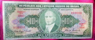 1936 A Brasil - 10 Cruzeiros Banknote - Circ Note In Protective Sleeve photo