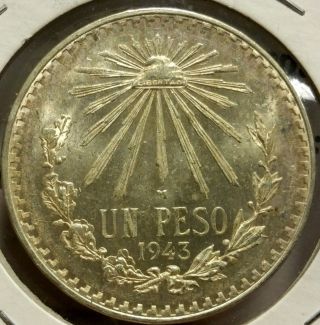 Brilliant Uncirculated Mexico 1943 Un Peso (. 720 Fine) Silver photo