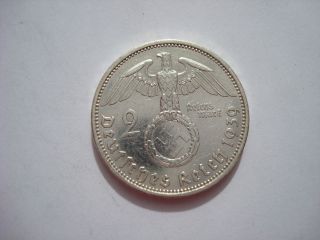 2 Reichsmark 1939 A German Hitler Silver Coin Third Reich Nazi photo