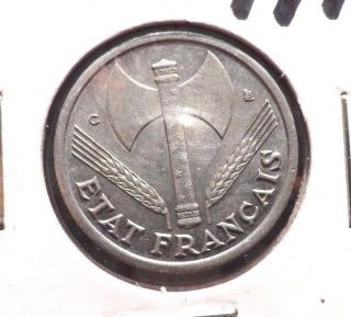 Circulated 1944 1 Vichy Franc French Coin @ photo