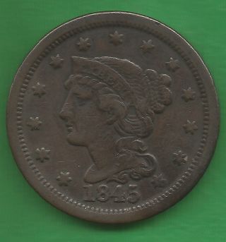 1845 Braided Hair,  Large Cent - 170 Years Old photo