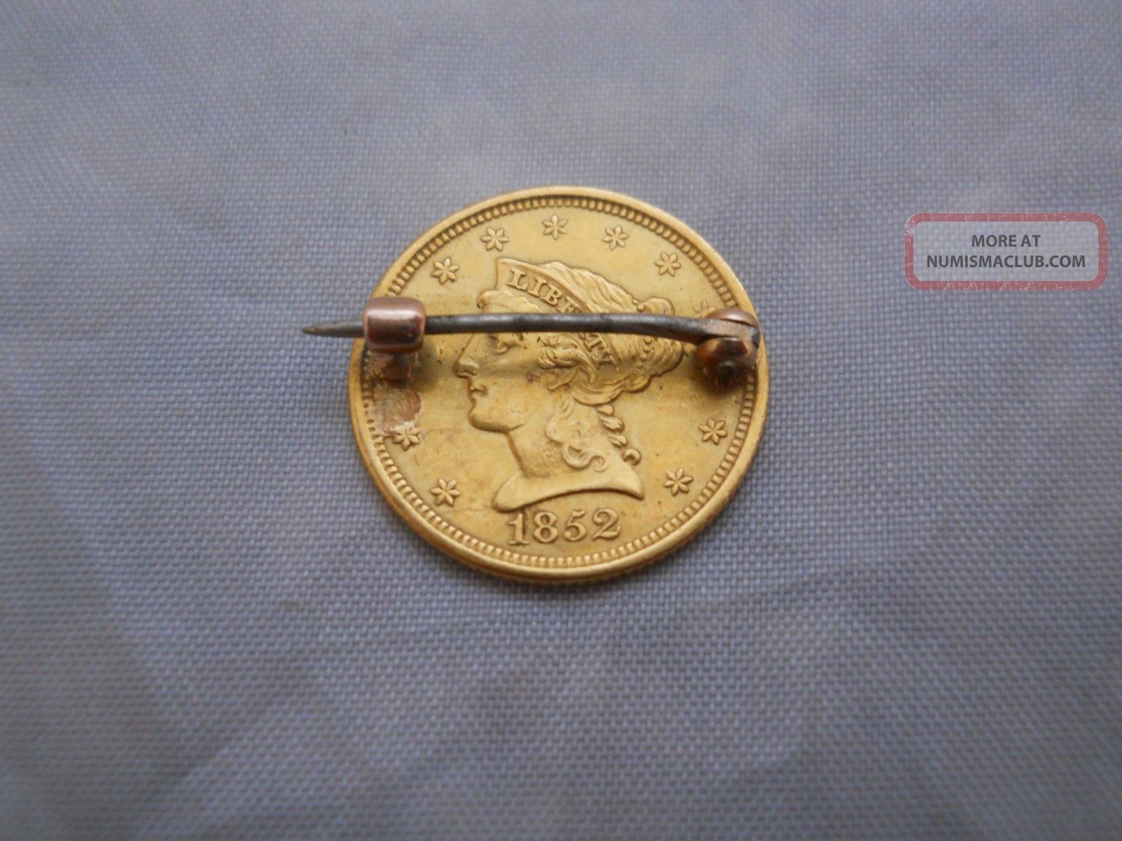 Vintage 1852 $2 1/2 Dollar Gold Piece Love Token Pin With Monogram Exonumia photo