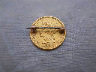 Vintage 1852 $2 1/2 Dollar Gold Piece Love Token Pin With Monogram photo