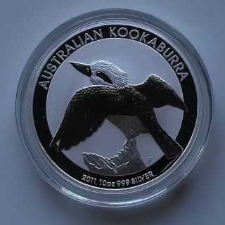 2011 - P Australia Kookaburra $10 Coin Silver 10oz.  999 Pure Ag Perth Capsule photo