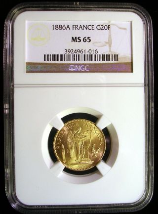 France 1886 A Gold 20 Francs Ngc Ms - 65 Sharp & Lustrous Looks Great photo