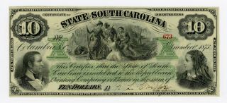 1873 $10 The State Of South Carolina Note Au (not Cut) photo