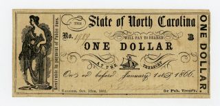 Oct.  12,  1861 $1 The State Of North Carolina Note - Civil War Era photo