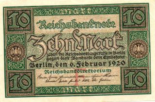 Xxx - Rare German 10 Reichsmark Weimar Banknote From 1920 Unc photo