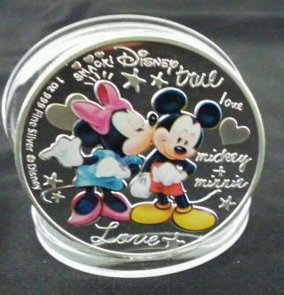 Disney Niue Two Dollars 1 Oz Mickey And Minnie True Love Round Colored 2015 photo