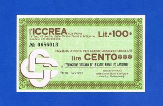 Italy 100 Lire 1977 Rural Bank Of Roma,  Unc Emergency Issue photo