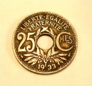 France 1933 25 Centimes Coin Average Circulated photo
