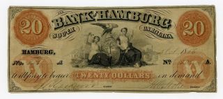 1856 $20 The Bank Of Hamburg,  South Carolina Note photo