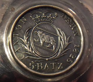 1826 Switzerland Swiss Canton Silver Coin Dish Bern 5 Batz Tezler 800 Vtg 131g photo
