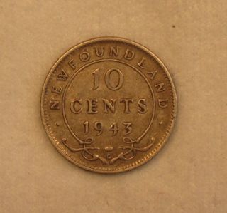 1943c Very Fine - (vf) Newfoundland 10 Cent Silver - Cc65 photo