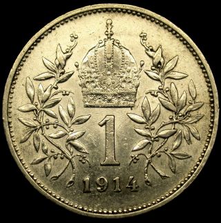 1914 Austria 1 Corona Rare Antique Silver Coin Rare Coin photo