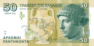 Greece 50 Drachmas 2013 Unc Specimen Test Banknote God Apollo photo