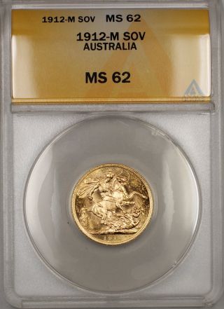 1912 - M Australia Sovereign Gold Coin Anacs Ms - 62 Semi Proof - Like photo