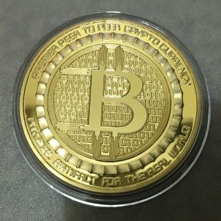 1 Oz Bitcoin Bit Coin Finished In 24k Gold Clad Coin photo