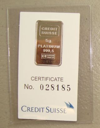 Credit Suisse 5 Gram.  9995 Fine Platinum Liberty Bullion Bar photo