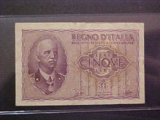 1944 Italy Paper Money - 5 Lire Banknote photo