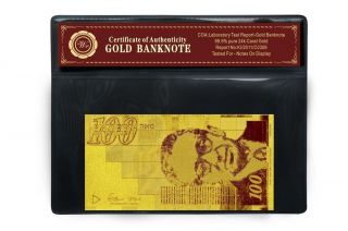 Israel 100 Shekel Gold Banknote 99.  9 24k Gold Foil Bill Note Mylar Sleeve photo