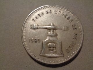 Mexico Onza,  1980 Troy Scale Mexican Silver Round Coin One Full Ounce Plata photo
