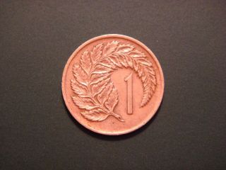 Zealand 1 Cent,  1974 Coin.  Silver Fern Leaf photo
