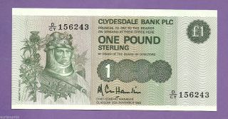 [an] Scotland Clydesdale Bank 1 Pound 1985 P211c Unc photo