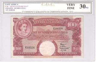 East Africa 100 Shillings 1958 - 60 P - 40 Cgc30 photo