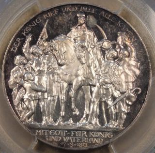 Prussia 1913 Three Mark Pcgs Pr62dcam 100 Year Anniversary Defeat Of Napolean photo