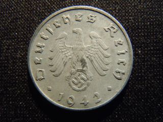 1942 - D - German - Ww2 - 5 - Reichspfennig - Germany - Nazi Coin - Swastika - World - Ab - 6209 - Cent photo