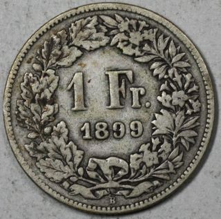 1899 Switzerland Silver 1 Franc (swiss Coin) photo
