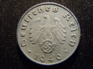 1940 - J - German - Ww2 - 5 - Reichspfennig - Germany - Nazi Coin - Swastika - World - Ab - 5283 - Cent photo